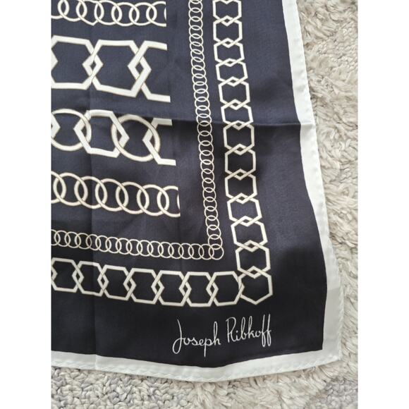 Joseph Ribkoff Midnight Blue/Multi Chain Print Square Scarf, Satin Geometric - Picture 3 of 4